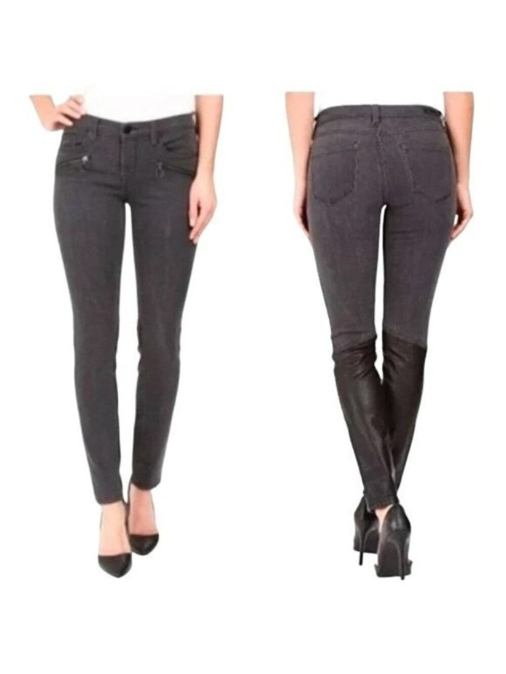 Blank NYC Womens Gray Skinny Classique Vegan Leather Back Panel Jeans Size 26
